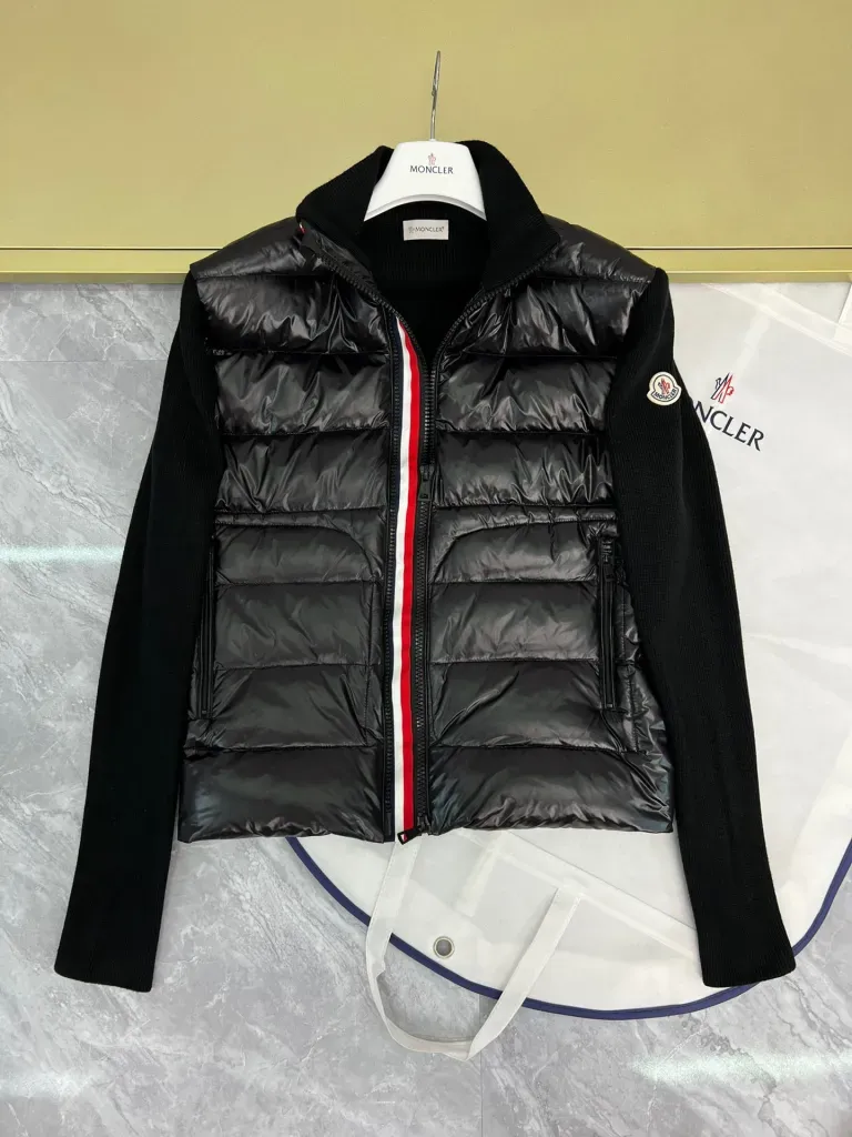 Moncler Tricot Cardigan Down Svart — Jackets