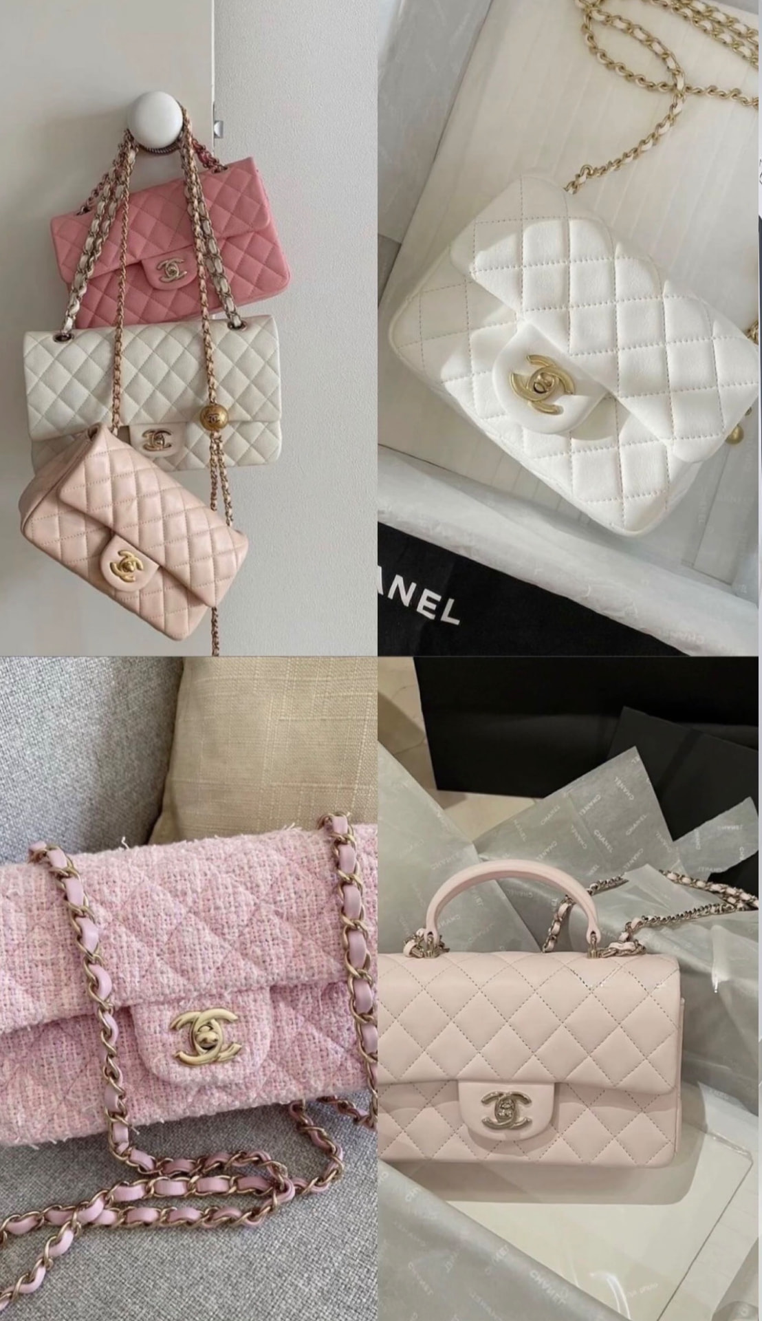 Chanel Classic Flap-väskor i rosa, vitt och beige