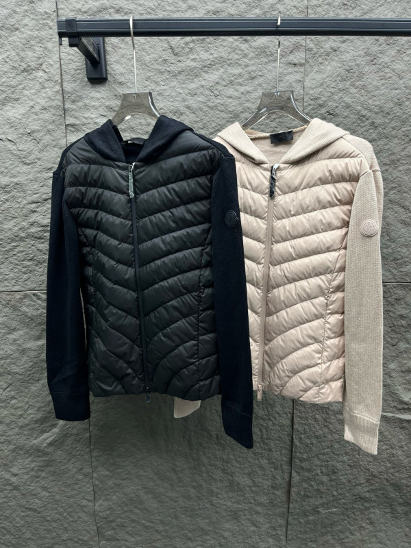 Moncler Hooded Knit Sleeve Down Jacket — Jackets