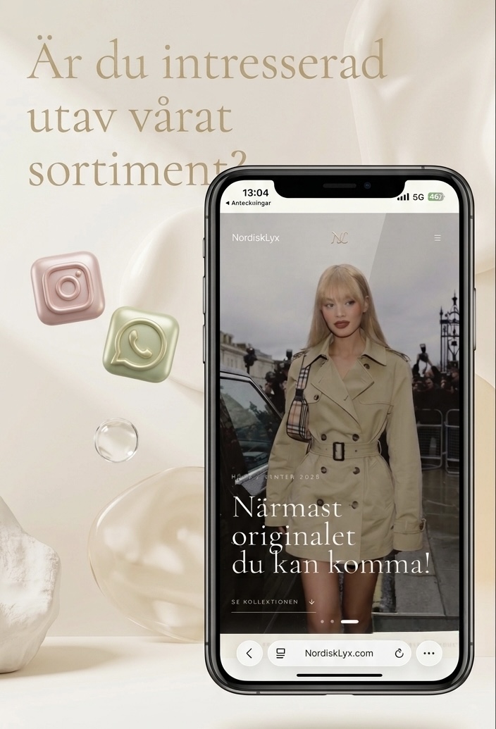 Är du intresserad av vårat sortiment? NordiskLyx på en mobiltelefon