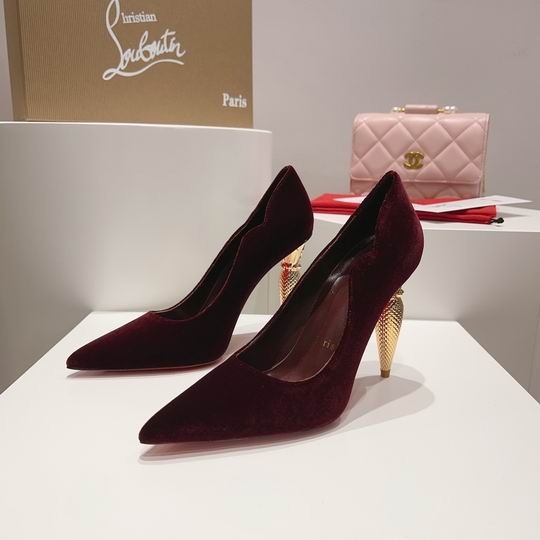 CL Velvet Pump Bordeaux Guldklack — Heels