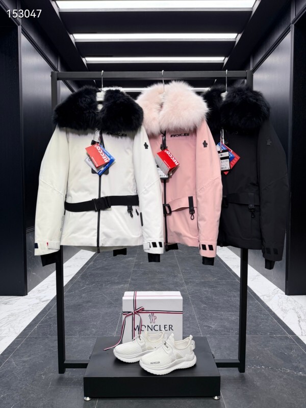 Moncler Fur Hood Belted Down Jacket — Jackets