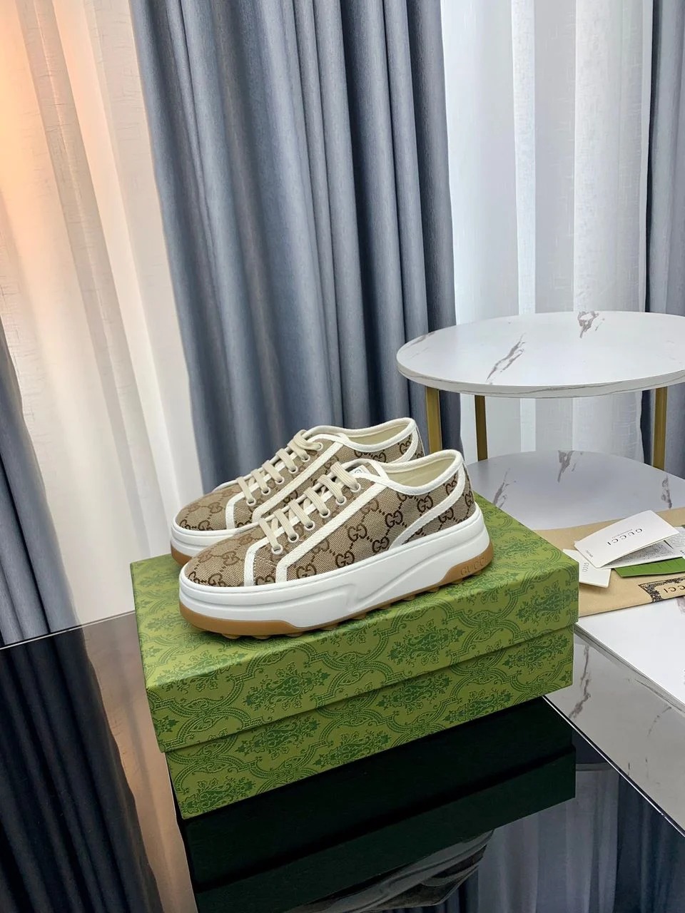 Gucci Tennis Platform Sneaker Beige — Shoes